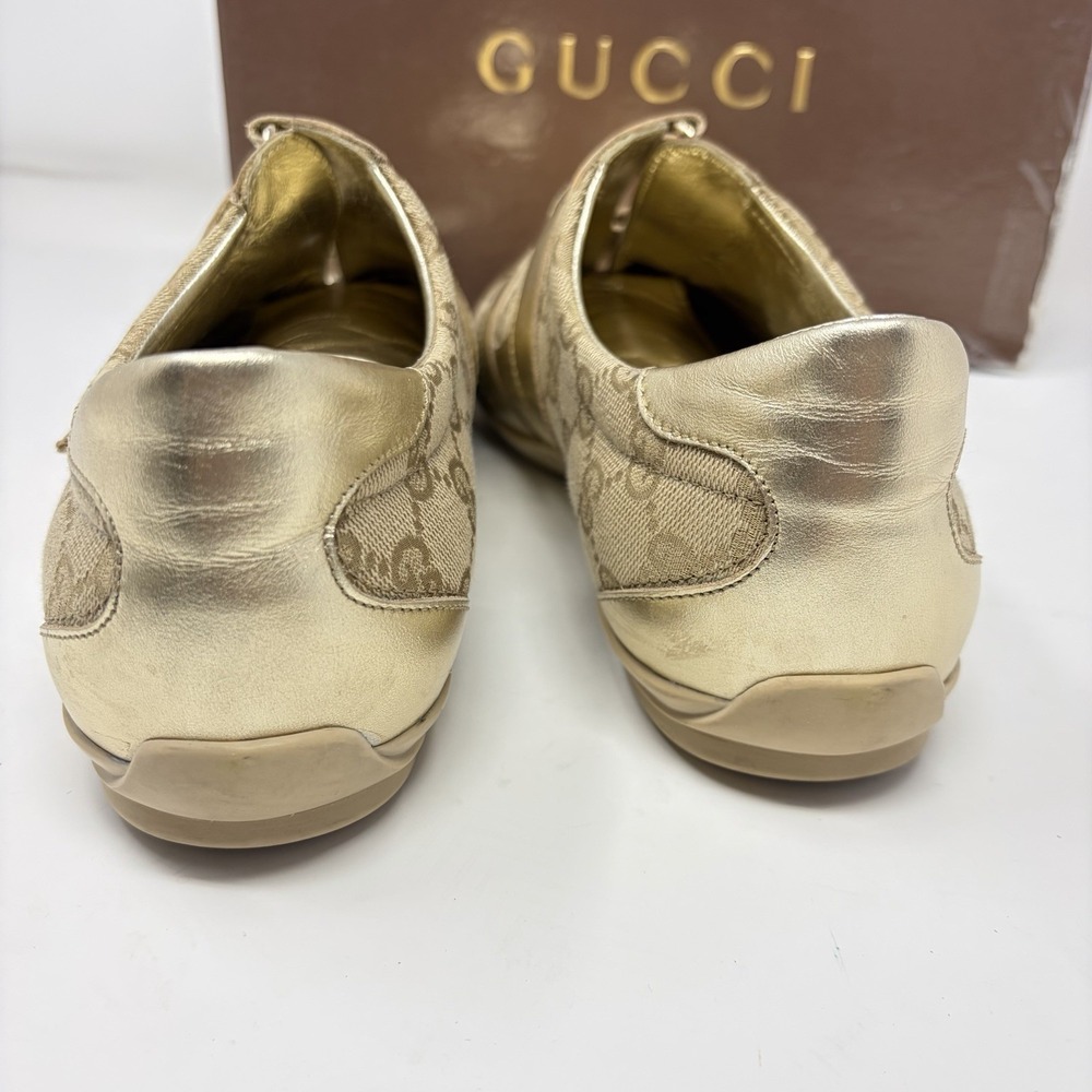 Gucci Guccissima Metallic Gold Canvas Leather‎ Hook Loop Sneakers Women 11 - Picture 6 of 15